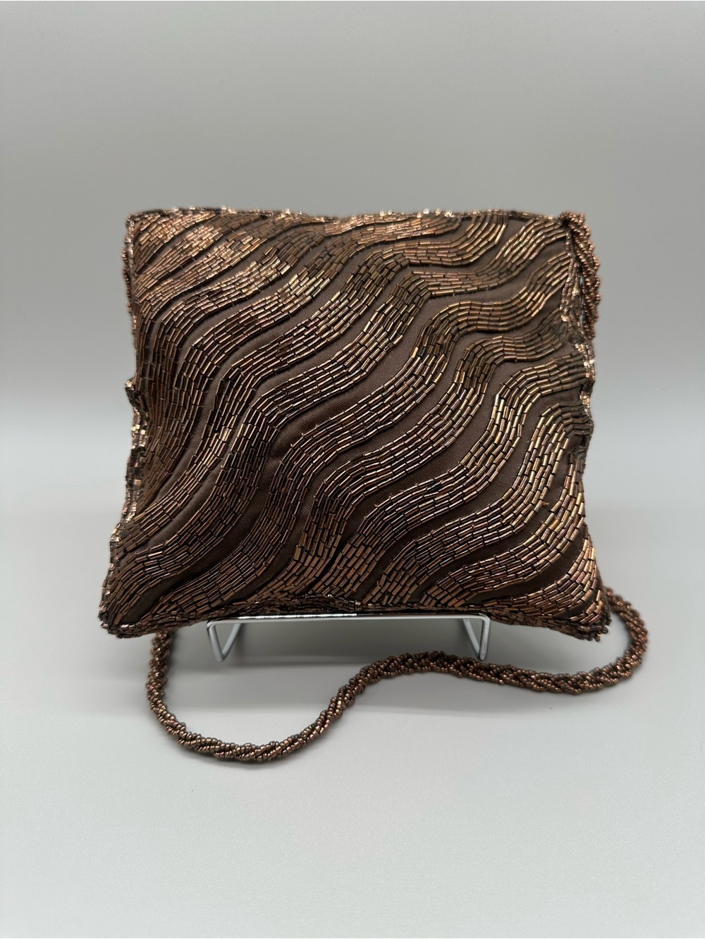 Clovis Ruffin Beaded Evening Shoulder Bag - Brown & Gold